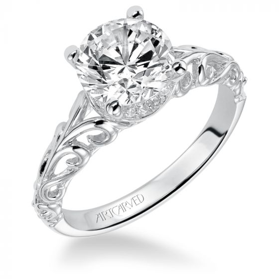 Artcarved Bridal Mounted with CZ Center Vintage Engagement Ring Tisha 14K White Gold