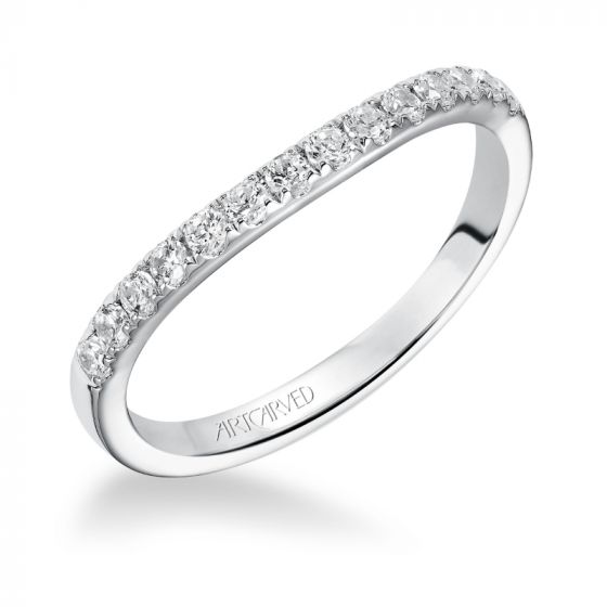 Artcarved Bridal Mounted with Side Stones Contemporary Bezel Halo Diamond Wedding Band Irina 14K White Gold