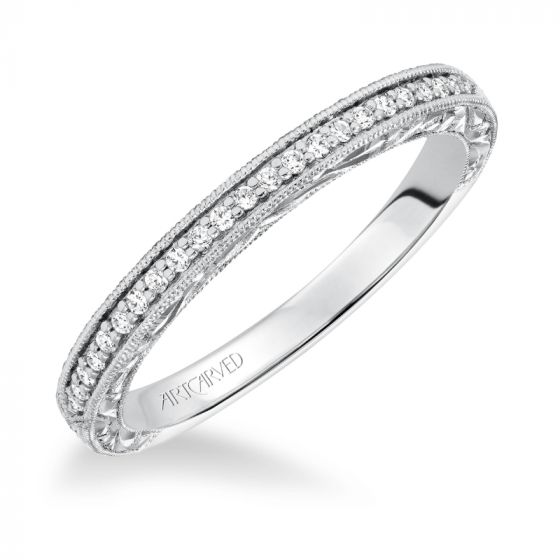 Artcarved Bridal Mounted with Side Stones Vintage Vintage Diamond Wedding Band Althea 14K White Gold