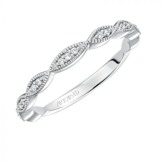 Artcarved Bridal Mounted with Side Stones Vintage Floral Halo Diamond Wedding Band Sabina 14K White Gold