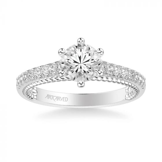 ArtCarved Ilena Contemporary Side Stone Rope Diamond Engagement Ring in 18k Rose Gold