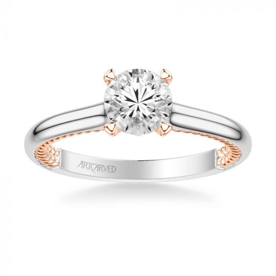 ArtCarved Cameron Contemporary Solitaire Rope Diamond Engagement Ring in 18k White and Rose Gold