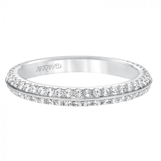 Artcarved Bridal Mounted with Side Stones Contemporary Twist Halo Diamond Wedding Band Liana 14K White Gold