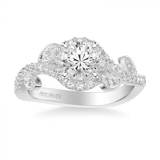 ArtCarved Thalia Contemporary Round Halo Floral Diamond Engagement Ring in 18k White Gold