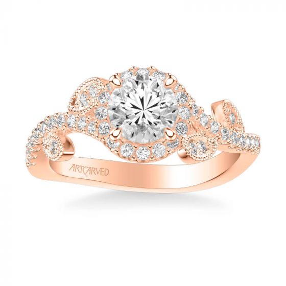ArtCarved Thalia Contemporary Round Halo Floral Diamond Engagement Ring in 18k Rose Gold