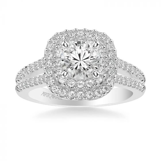 ArtCarved Dorothy Classic Cushion Halo Diamond Engagement Ring in 18k White Gold