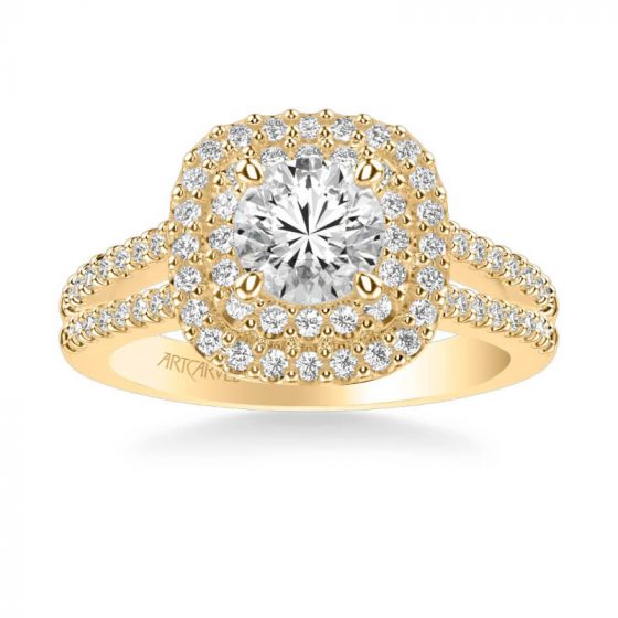 ArtCarved Dorothy Classic Cushion Halo Diamond Engagement Ring in 18k Yellow Gold