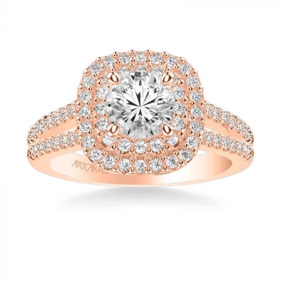 ArtCarved Dorothy Classic Cushion Halo Diamond Engagement Ring in 14k Rose Gold