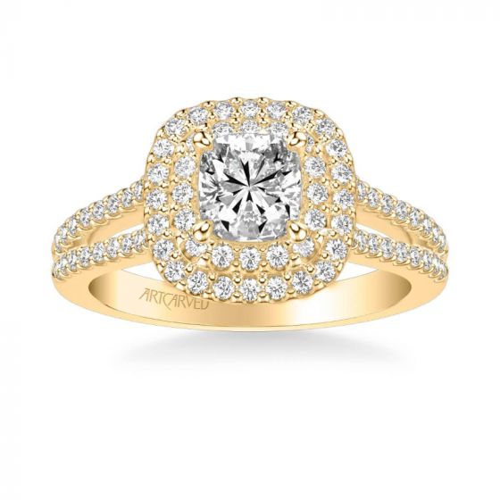 ArtCarved Dorothy Classic Cushion Halo Diamond Engagement Ring in 18k Yellow Gold