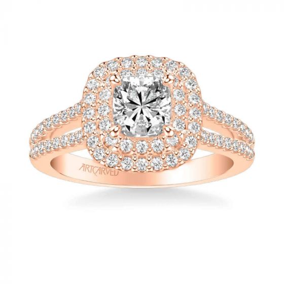 ArtCarved Dorothy Classic Cushion Halo Diamond Engagement Ring in 14k Rose Gold