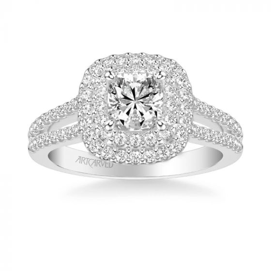 ArtCarved Dorothy Classic Cushion Halo Diamond Engagement Ring in 14k White Gold