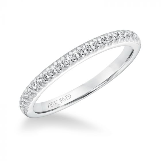 Artcarved Bridal Mounted with Side Stones Classic Halo Diamond Wedding Band Ariana 14K White Gold