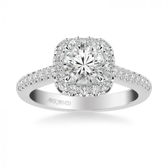 ArtCarved Liv Classic Round Halo Diamond Engagement Ring in 18k White Gold