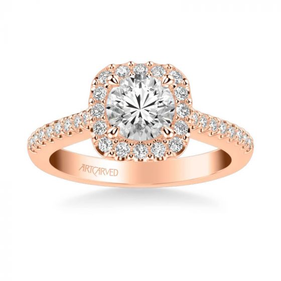 ArtCarved Liv Classic Round Halo Diamond Engagement Ring in 18k Rose Gold