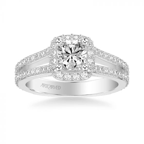 ArtCarved Platinum Evangeline Classic Cushion Halo Diamond Engagement Ring