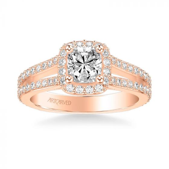 ArtCarved Evangeline Classic Cushion Halo Diamond Engagement Ring in 18k Rose Gold