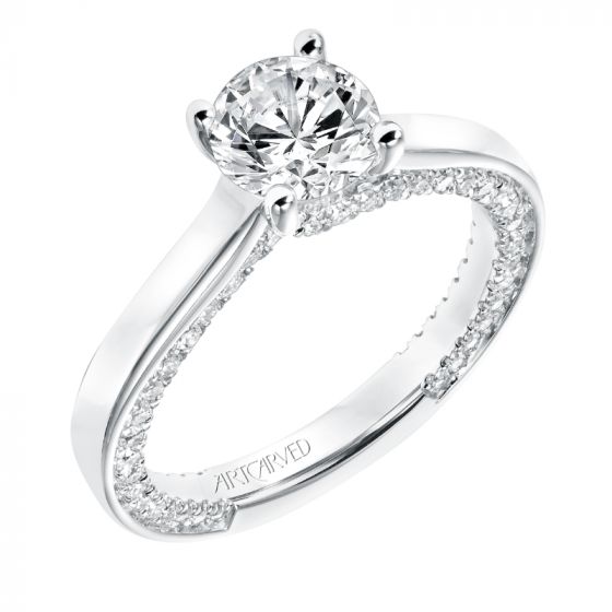Artcarved Bridal Semi-Mounted with Side Stones Contemporary Twist Diamond Engagement Ring Astara 14K White Gold