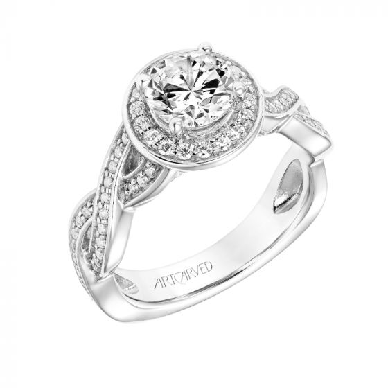 Artcarved Bridal Mounted with CZ Center Contemporary Twist Halo Engagement Ring Lyra 14K White Gold