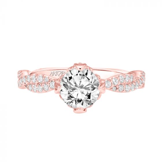 Artcarved Bridal Mounted with CZ Center Contemporary Floral Twist Engagement Ring Rose Goldlla 18K Rose Gold