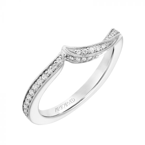Artcarved Bridal Mounted with Side Stones Contemporary Floral Diamond Wedding Band Calalily 18K White Gold