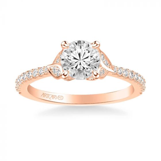 ArtCarved Bluebelle Contemporary Side Stone Floral Diamond Engagement Ring in 14k Rose Gold