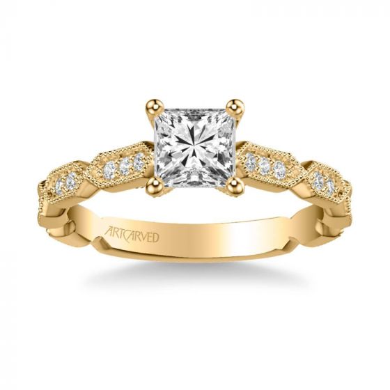ArtCarved Cressida Vintage Side Stone Diamond Engagement Ring in 18k Yellow Gold