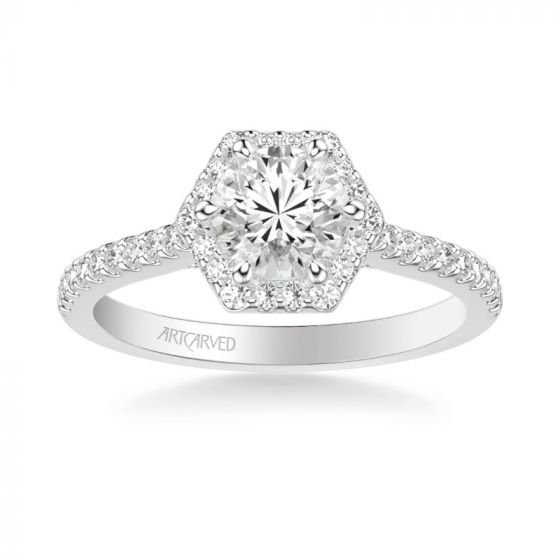 ArtCarved Platinum Lorelei Contemporary Hexagon Halo Diamond Engagement Ring