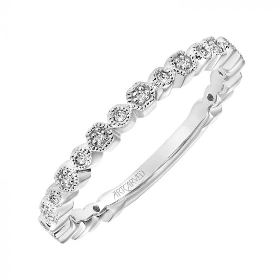 Artcarved Bridal Mounted with Side Stones Vintage Milgrain Diamond Wedding Band Annette 14K White Gold