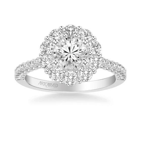 ArtCarved Platinum Penny Classic Round Halo Diamond Engagement Ring