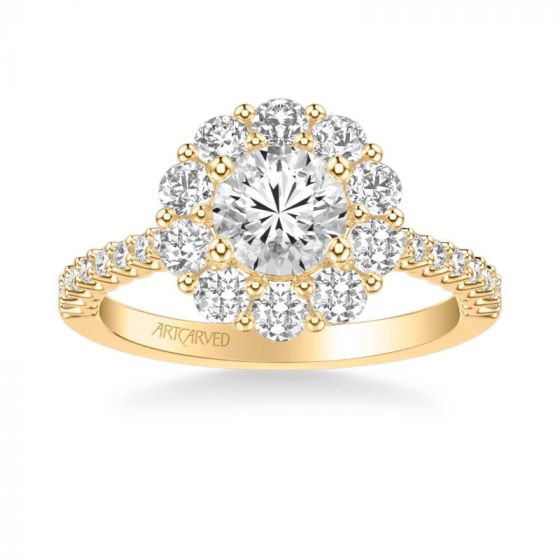 ArtCarved Penny Classic Round Halo Diamond Engagement Ring in 14k Yellow Gold