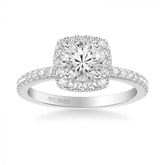 ArtCarved Platinum Molly Classic Cushion Halo Diamond Engagement Ring