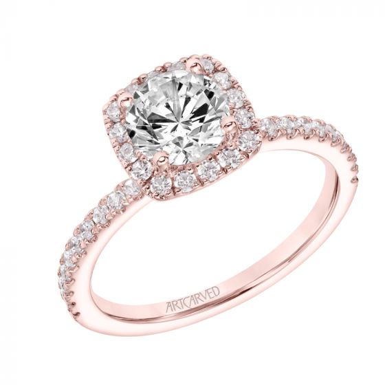 Artcarved Bridal Semi-Mounted with Side Stones Classic Halo Engagement Ring Molly 14K Rose Gold