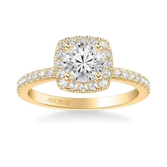 ArtCarved Molly Classic Cushion Halo Diamond Engagement Ring in 18k Yellow Gold
