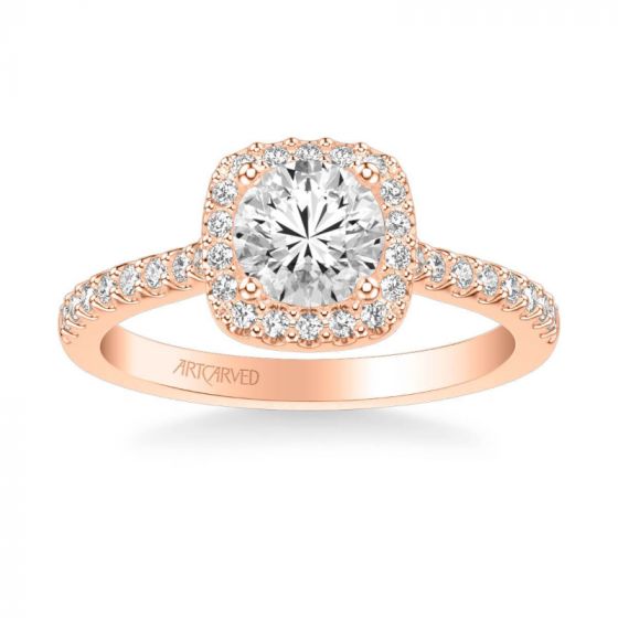 ArtCarved Tori Classic Cushion Halo Diamond Engagement Ring in 14k Rose Gold