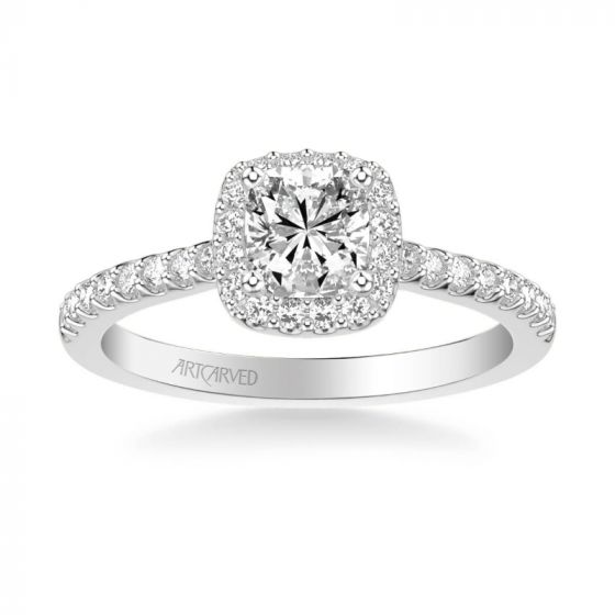 ArtCarved Platinum Tori Classic Cushion Halo Diamond Engagement Ring