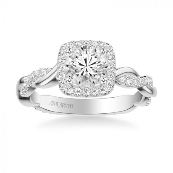 ArtCarved Platinum Ciara Contemporary Cushion Halo Twist Diamond Engagement Ring