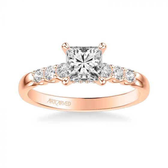 ArtCarved Erica Classic Side Stone Diamond Engagement Ring in 14k Rose Gold