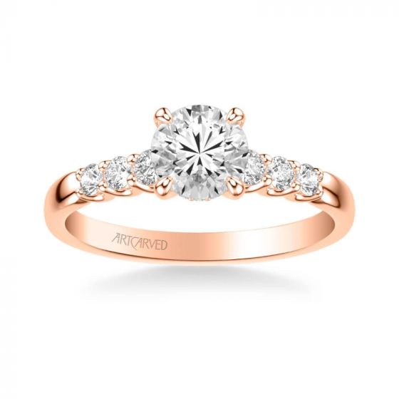ArtCarved Erica Classic Side Stone Diamond Engagement Ring in 14k Rose Gold