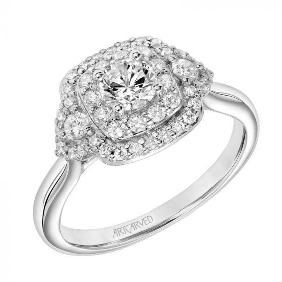 Artcarved Bridal Mounted Mined Live Center One Love Engagement Ring Wendy 18K White Gold