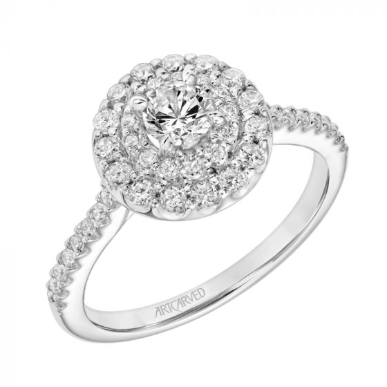 Artcarved Bridal Semi-Mounted with Side Stones Classic One Love Engagement Ring Athena 14K White Gold