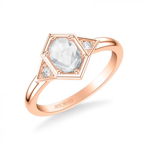 Artcarved Bridal Mounted Mined Live Center Contemporary Rose Goldcut 3-Stone Engagement Ring Alice 14K Rose Gold