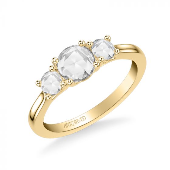 Artcarved Bridal Mounted Mined Live Center Classic Rose Goldcut 3-Stone Engagement Ring Belinda 14K Yellow Gold
