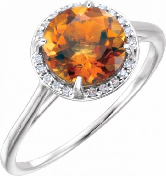 14K White Citrine & .05CTW Diamond Ring