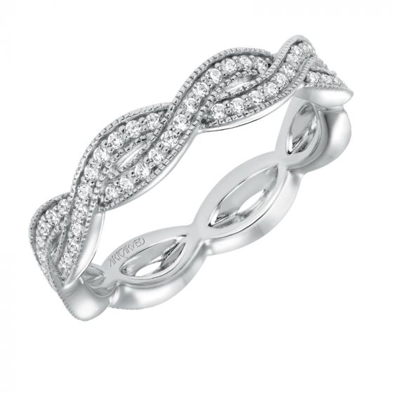 Artcarved Bridal Mounted with Side Stones Stackable Eternity Diamond Anniversary Band 14K White Gold