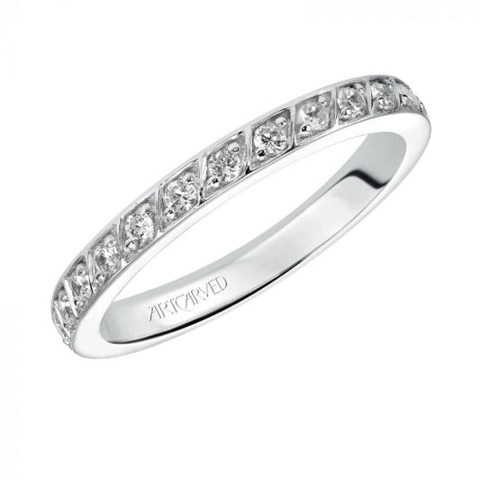 Artcarved Bridal Mounted with Side Stones Contemporary Eternity Diamond Anniversary Band 14K White Gold