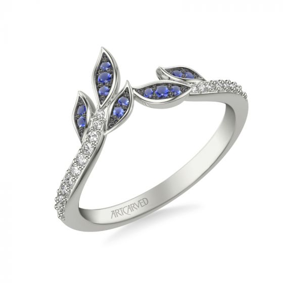Artcarved Bridal Mounted with Side Stones Contemporary Anniversary Ring 18K White Gold & Blue Sapphire