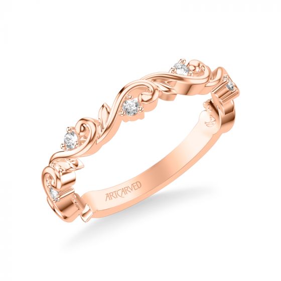 Artcarved Bridal Mounted with Side Stones Classic Lyric Diamond Anniversary Ring 18K Rose Gold