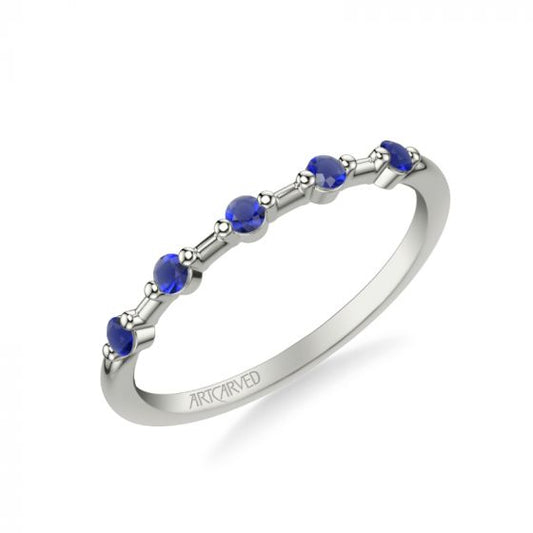 Artcarved Bridal Mounted with Side Stones Classic Anniversary Band 18K White Gold & Blue Sapphire