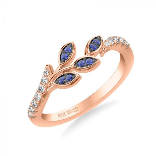 Artcarved Bridal Mounted with Side Stones Contemporary Anniversary Ring 18K Rose Gold & Blue Sapphire