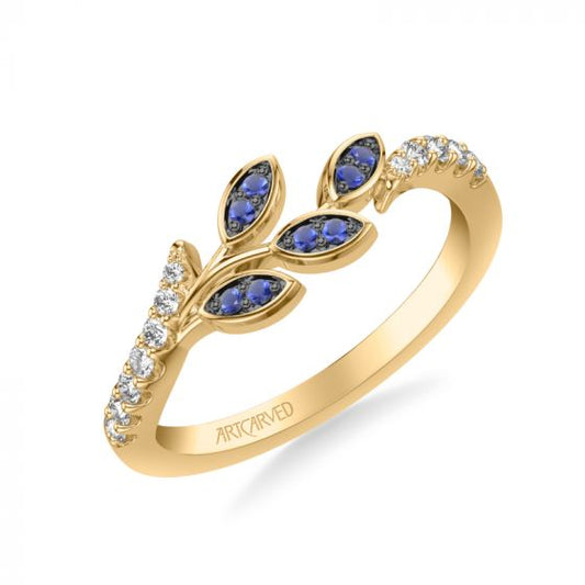 Artcarved Bridal Mounted with Side Stones Contemporary Anniversary Ring 18K Yellow Gold & Blue Sapphire